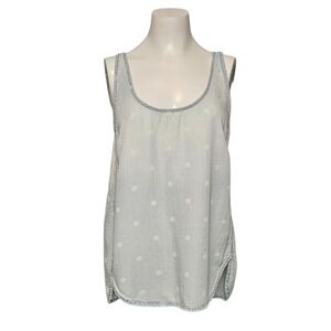 Cloth & Stone Top Sleeveless Light Blue Denim Polka-Dots Distressed Hems sz S